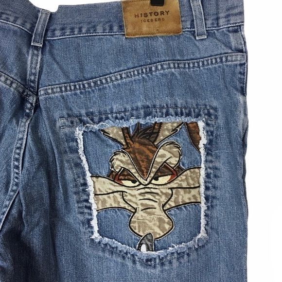 History Iceberg Jeans 90s Y2K Wile E Coyote Looney Tunes Patch Size 40 Vintage - Picture 7 of 16